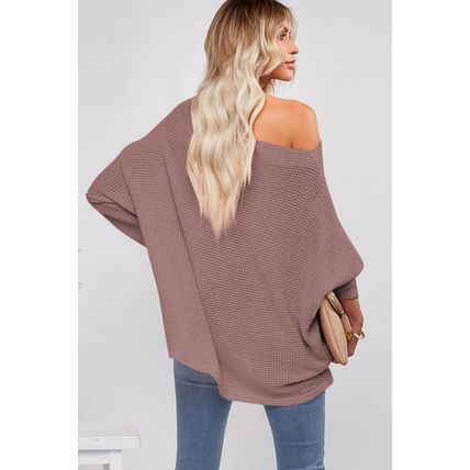Casual Waffle Knit Eyelet Long Sleeve Blouse