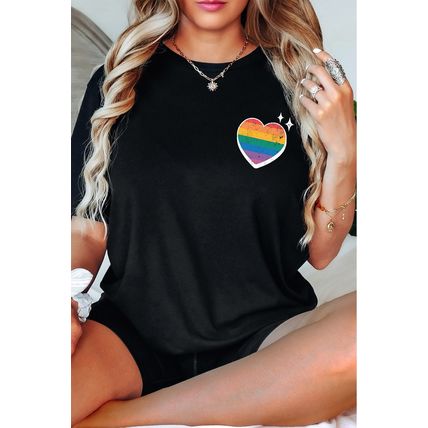 Black Pride Heart Cracking Graphic Detail Cotton Blend T Shirt