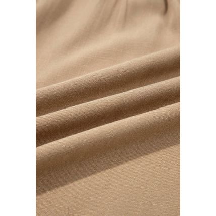 Light French Beige Waffle Patchwork Button Up Frayed Hem Shirt