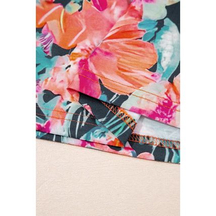 Black Floral 3/4 Flare Sleeve Tied V Neck Blouse