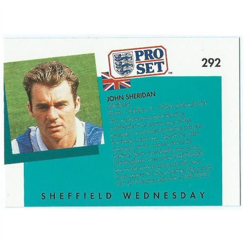 1990/1991 Pro Set Footbal - #292 - John Sheridan