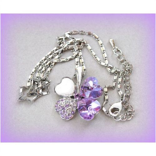 Summer Gift Lilac Love Heart Crystal Charm Pendant Necklace Chain Jewellery 1832