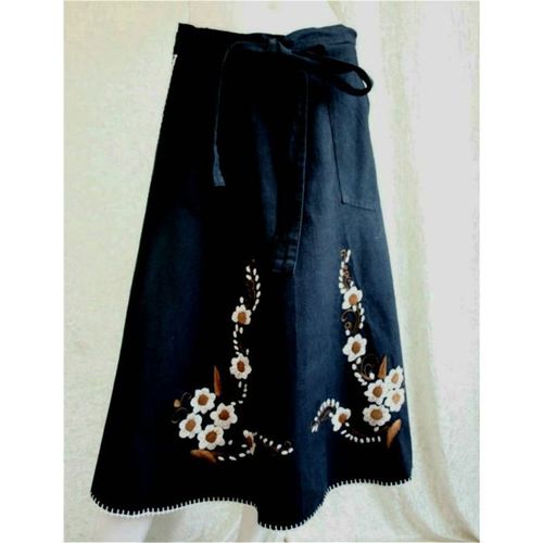 Vintage 1970 Black Embroidered Wrap over Skirt Size 10 12