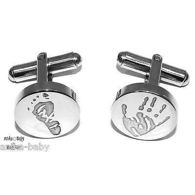 New Stainless Steel Cufflinks Personalised YOUR Baby Child Handprints Footprints