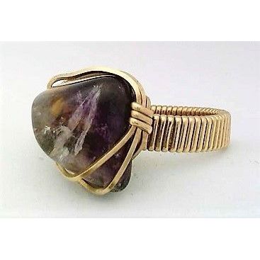 Cacoxanite Amethyst Brass Wire Wrap Gemstone Ring 6