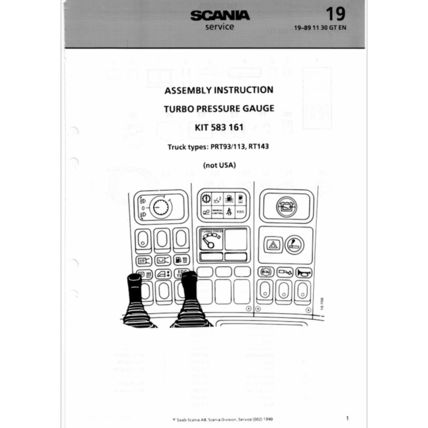 Scania Trucks Assembly Instructions Turbo Pressure Gauge 1989 19891130GTEN PDF