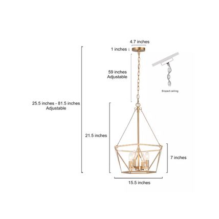 Uolfin Modern Gold Chandelier, 15.7 in. 4-Light Farmhouse Cage