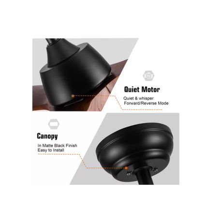 YUHAO Farmhouse 52" Integrated LED Indoor Matte Black Fan w/ Remote & Light