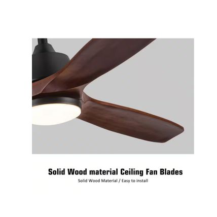 YUHAO Farmhouse 52" Integrated LED Indoor Matte Black Fan w/ Remote & Light