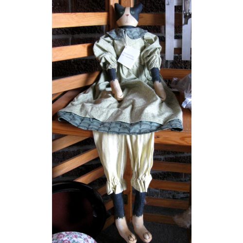 33" Painted Fabric Black & White KITTY CAT Doll