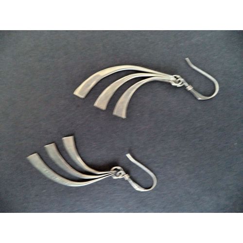 Artisan Signed Vintage Sterling Silver Mobile Fan Dangle Drop Earrings Jewelry