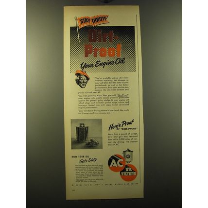 1950 AC Oil Filters Ad - Stay Thrifty Dirt-Proof your engine oil