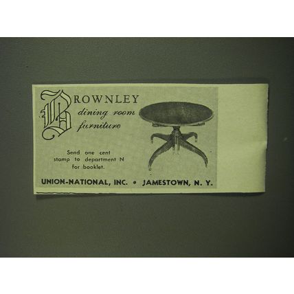 1949 Union-National Brownley Dining Room Furniture Ad - Table