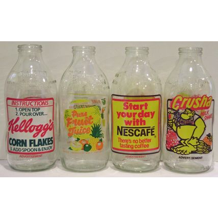Vintage advertising Milk Bottles 1980's x 4 M5A