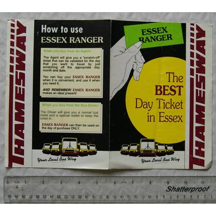 Vintage leaflet: Thamesway Essex Ranger. The Best Day Ticket in Essex, prices