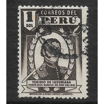 PERU 1938 1s BROWN TURIBIO DE LUZURIAGA SG742 FINE USED#