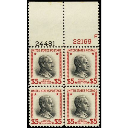 834, Mint LH $5 24481 22169 Plate Block Durland $600 - Stuart Katz