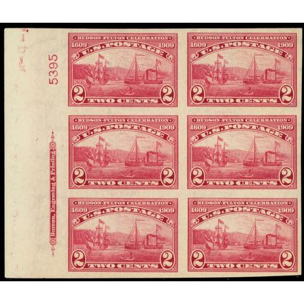 373, Mint LH (4 Stamps NH) Superb 2¢ Plate Block of Six - Stuart Katz