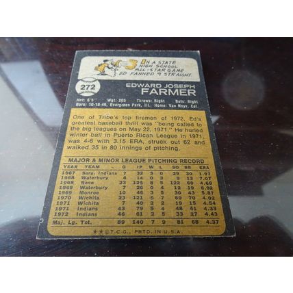 1973 Topps Card # 272 Ed Farmer Very Good (3) Cleveland Indians