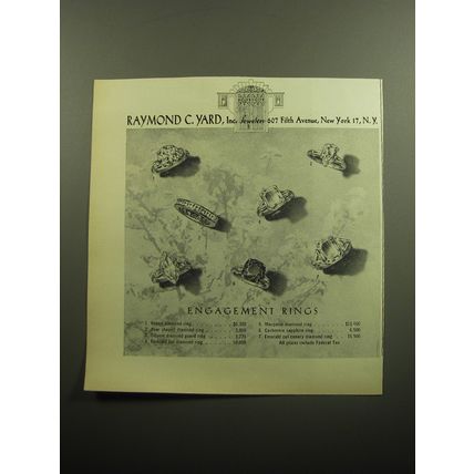 1958 Raymond C. Yard Jewelry Ad - Engagement Rings