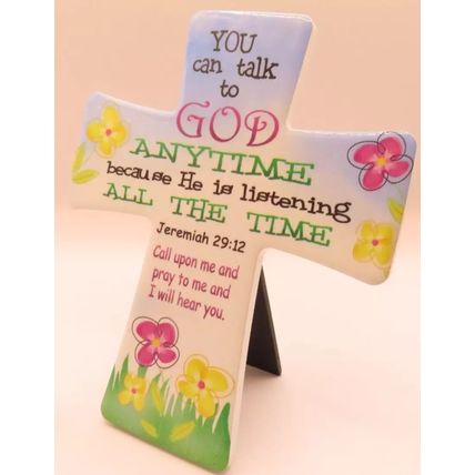 You Can Talk to God Anytime Cross Plaque Porcelain Freestanding Christianity Gif