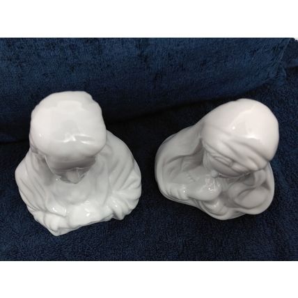 Joseph And Blessed Virgin Mary Glazed White WBI Figurines Ceramic - Vintage