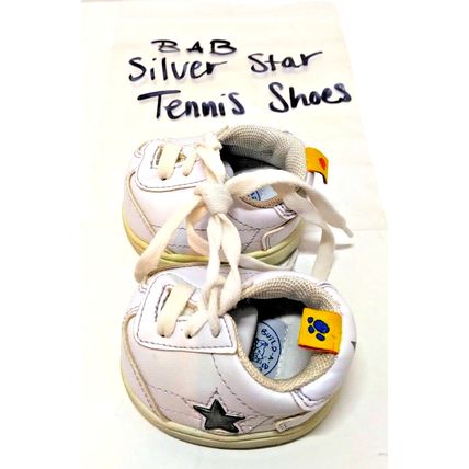 Build A Bear Workshop Tennis Shoes White W/ Silver Star Lace Up Leather Light Up