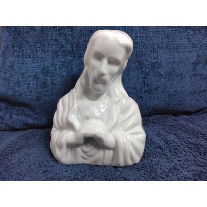 Joseph And Blessed Virgin Mary Glazed White WBI Figurines Ceramic - Vintage