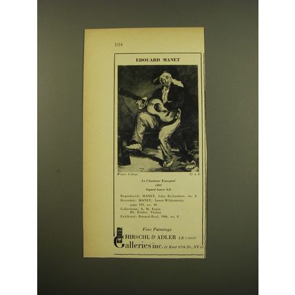 1961 Hirschl & Adler Galleries Ad - Edouard Manet Le Chanteur Espagnol
