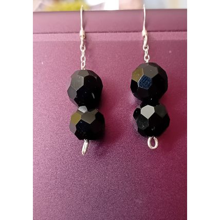 Silver Black Faceted Bead Drop Earrings