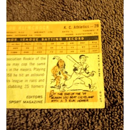 1960 Topps # 137 RC Lou Klimchock Kansas City A's 2nd Base 3.0 VG Condition