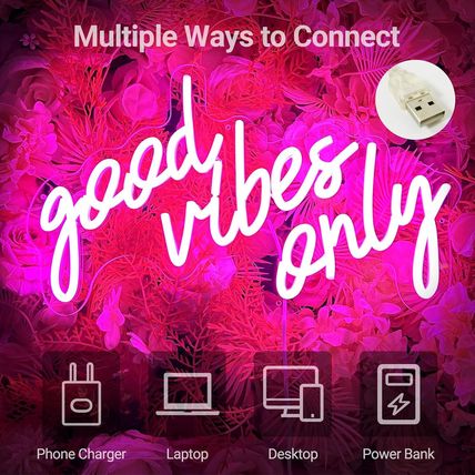 Good Vibes Only Neon Signs for Wall Decor, Pink Neon Sign for Bedroom, Good Vibe
