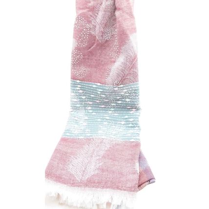 Ladies Scarf Leaf Design on a Pink Background with Diamante Detail & Fringing