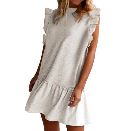 White Flutter Sleeve Crew Neck Shift Dress
