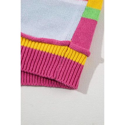 Multicolour Color Block Cropped Short Sleeve Sweater