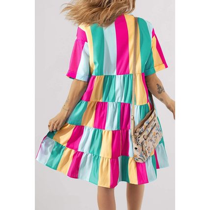 Rose Stripe Colorblock Short Sleeve Mini Shirt Dress