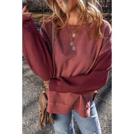 Mineral Red Two Tone Patchwork Drop Shoulder Pullover Sweatshirt