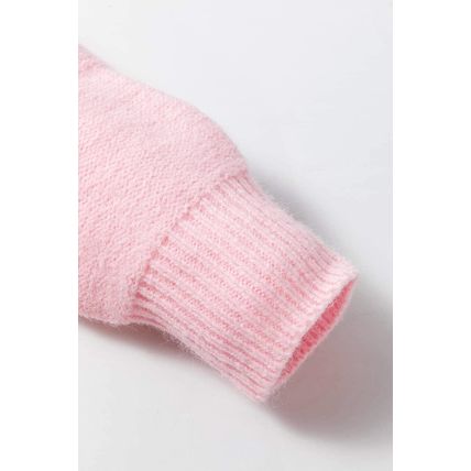 Pink Knitted Flower Pattern Ribbed Edge Sweater