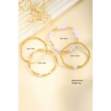 Gold Pearl Plated Alloy Multi Layer Stretch Bracelet