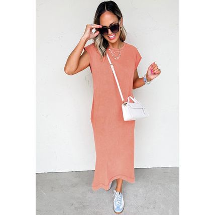 Carrot Mineral Wash Pocketed T-shirt Long Dress