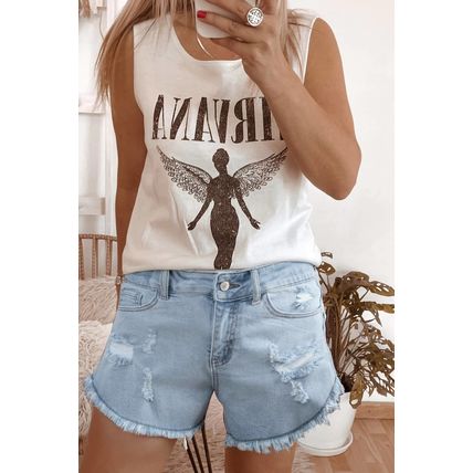 Beau Blue High Rise Distressed Raw Hem Denim Shorts