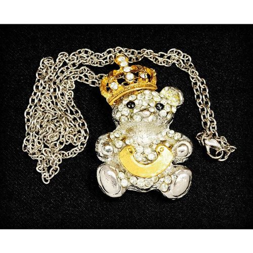 Gold Plated Crown Teddy Bear Charm Crystal Gems Necklace Chain Jewellery 2346