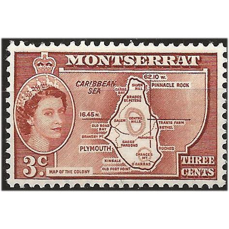 Montserrat 1958 SG139a 3c Orange-Brown (TII) Mounted Mint . ..