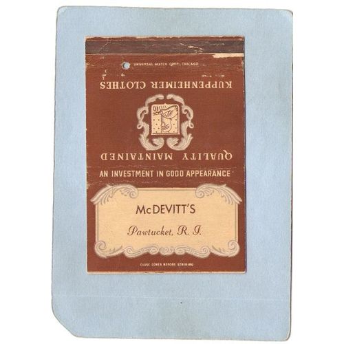 Rhode Island Pawtucket Matchcover Royal Flash McDevitt's Kuppenheimer Clot~920