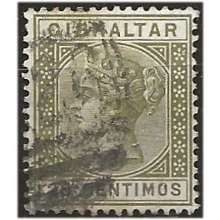 Gibraltar 1890 SG29 75c Olive-Green Wmk Crown CA Good+ Used . .. .