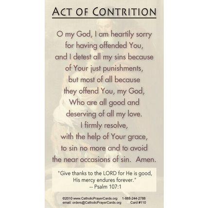 Act of Contrition, Prayer Card, 10-pack, plus a Free Jesus Prayer Card