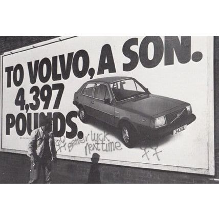 Kings Cross London Volvo Car Poster Graffiti Vandalism 1981 Real Photo Postcard