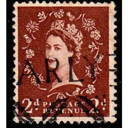 Great Britain 1955 Queen Elizabeth II 2d Used Stamp. QE II