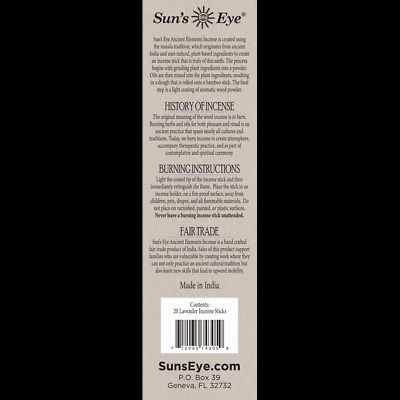 Lavender, Ancient Elements, 20 Natural Incense Sticks, Sun's Eye
