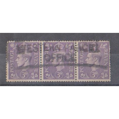 GB 1941 George VI 3d purple strip of 3 SG 490